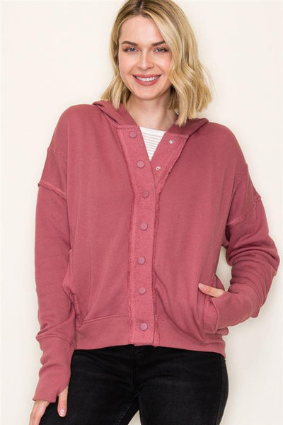 Hooded Snap Button Bomber Jacket