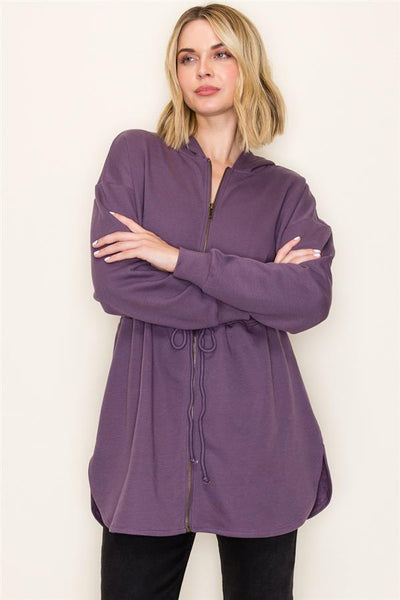 Longline Drawstring Waist Hooded Sweatshirt
