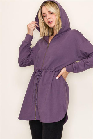 Longline Drawstring Waist Hooded Sweatshirt