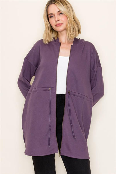 Longline Drawstring Waist Hooded Sweatshirt
