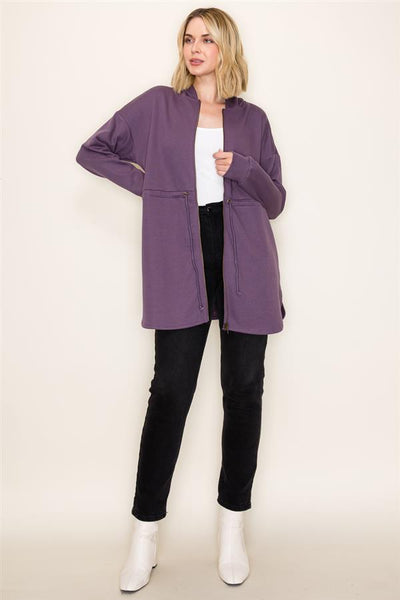 Longline Drawstring Waist Hooded Sweatshirt