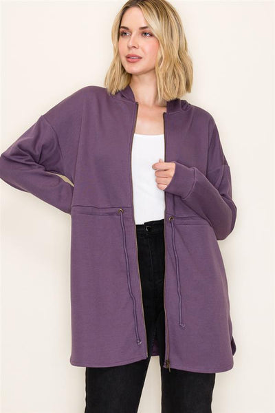 Longline Drawstring Waist Hooded Sweatshirt