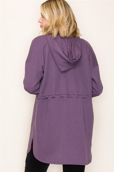 Longline Drawstring Waist Hooded Sweatshirt