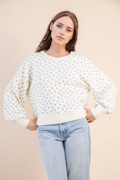 V-Back Neckline Floral Pullover