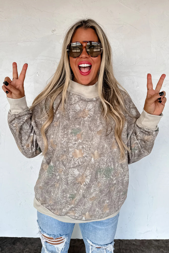 Mock Neck Camo Sweatshirt
