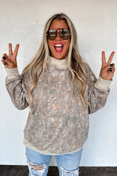 Mock Neck Camo Sweatshirt