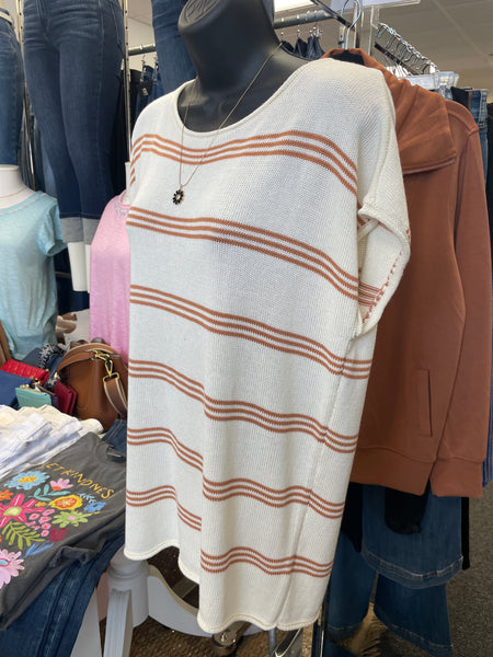 Triple Stripe Cap Sleeve Knit Top