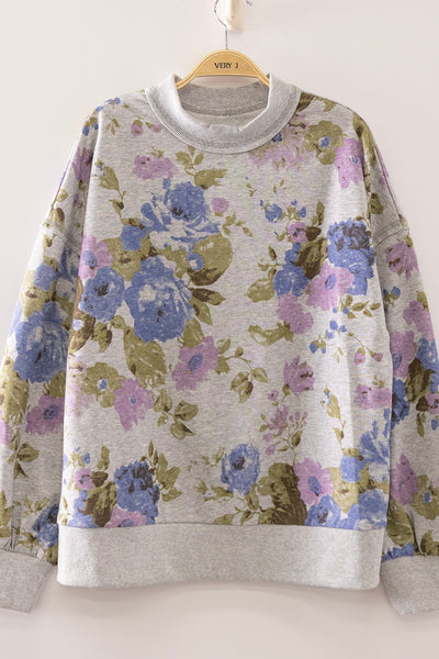 Mock Neck Floral Pullover Sweatshirt