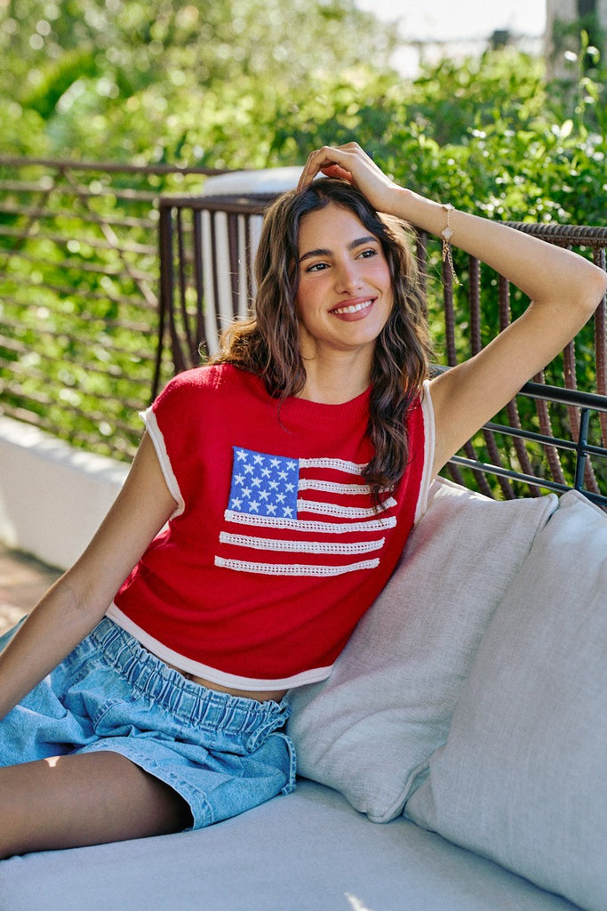 RED American Flag Sweater Top