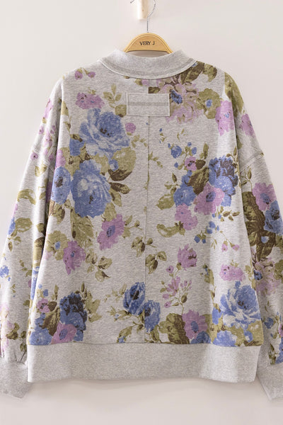 Mock Neck Floral Pullover Sweatshirt