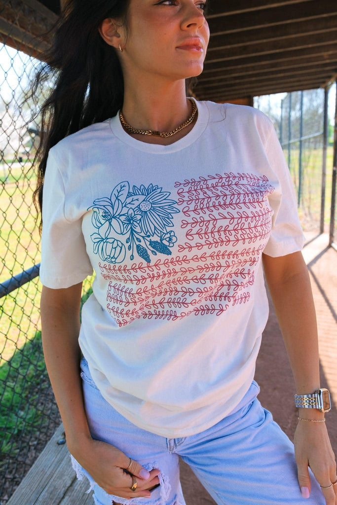 Floral USA Flag T-Shirt