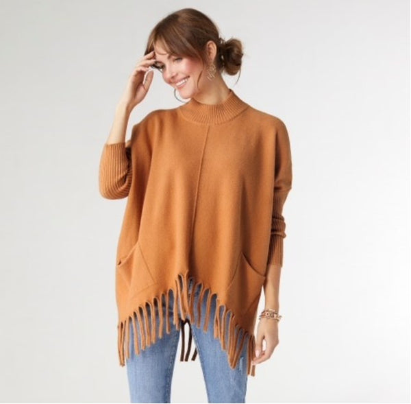 Mock Neck Fringe Sweater