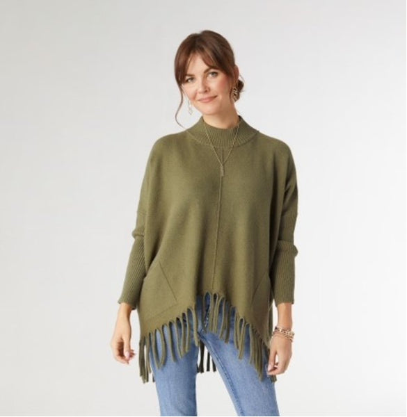 Mock Neck Fringe Sweater