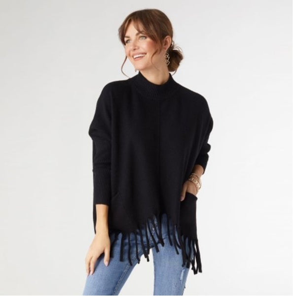 Mock Neck Fringe Sweater