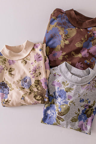 Mock Neck Floral Pullover Sweatshirt