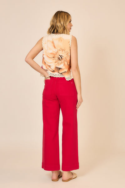 Floral Eyelet Trim Button Top