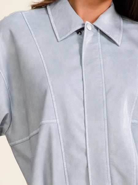 Blue Grey Faux Leather Jacket