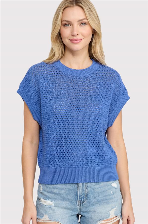 Sweater Knit Short Sleeve Wide Neck Top