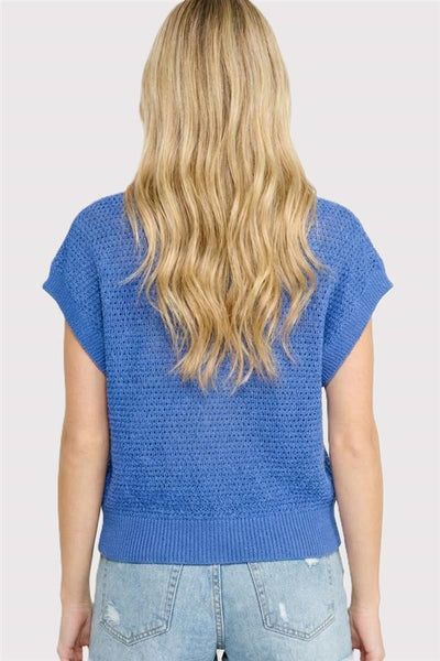 Sweater Knit Short Sleeve Wide Neck Top