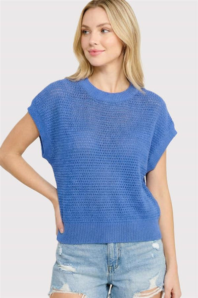 Sweater Knit Short Sleeve Wide Neck Top