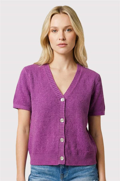Waffle Knit Short Sleeve V-Neck Cardigan