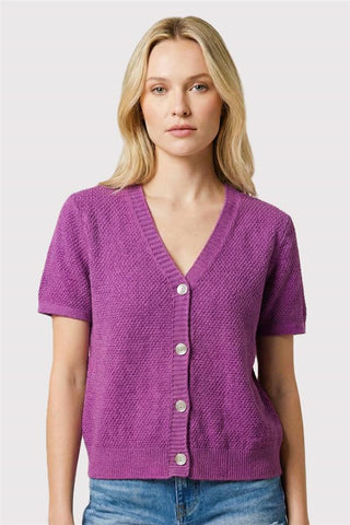 Waffle Knit Short Sleeve V-Neck Cardigan