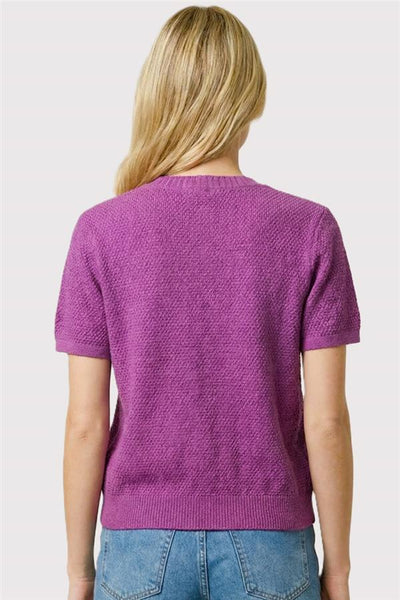 Waffle Knit Short Sleeve V-Neck Cardigan