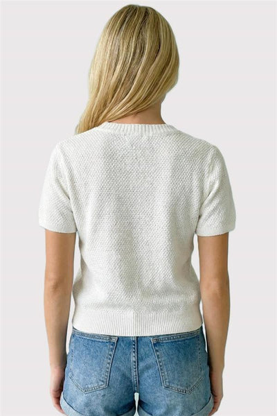 Waffle Knit Short Sleeve V-Neck Cardigan