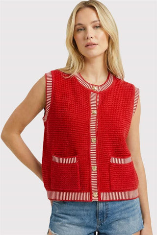 Red Patch Pocket Gold Button Cardigan Vest