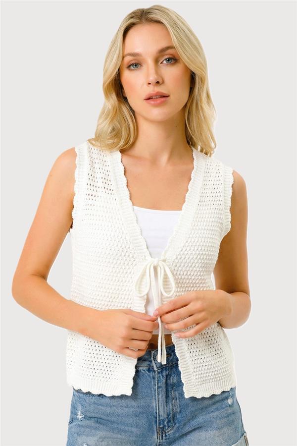 Double Bow Tie Sweater Vest Crochet Cardigan