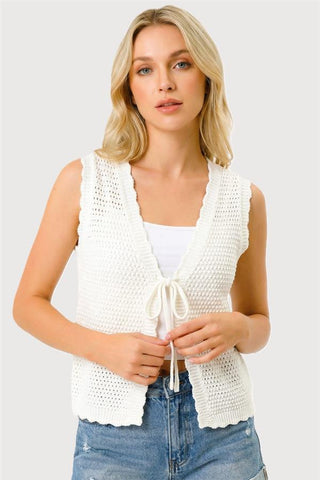 Double Bow Tie Sweater Vest Crochet Cardigan