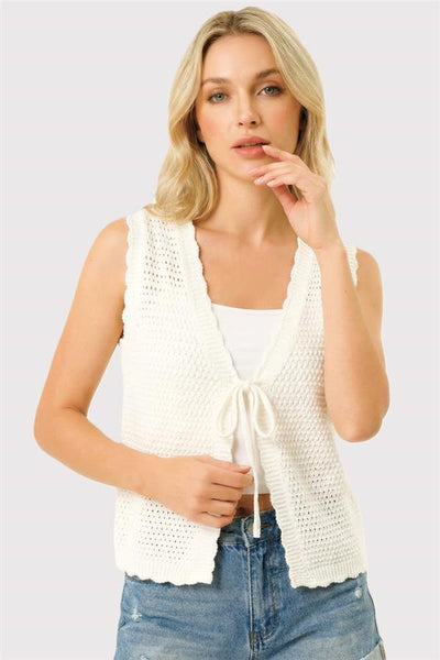 Double Bow Tie Sweater Vest Crochet Cardigan