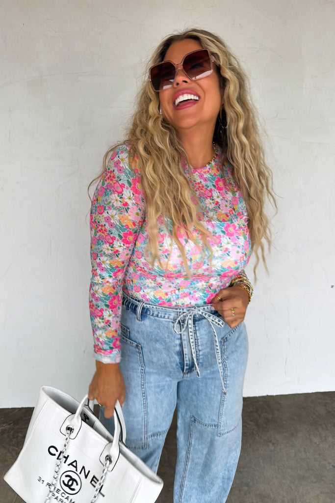 Sheer Mesh Floral Long Sleeve