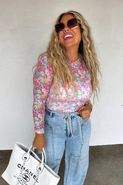 Sheer Mesh Floral Long Sleeve