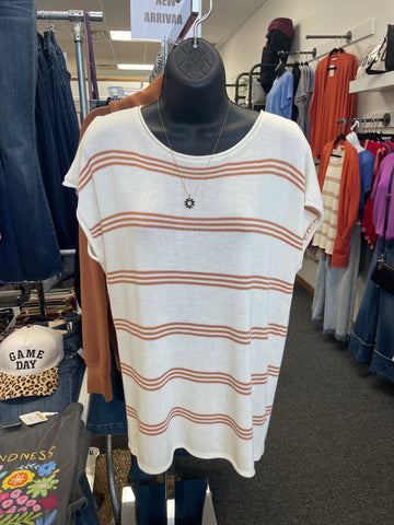 Triple Stripe Cap Sleeve Knit Top