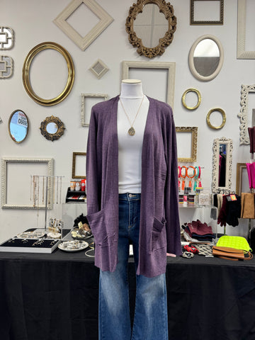 Heather Purple Pocket Cardigan