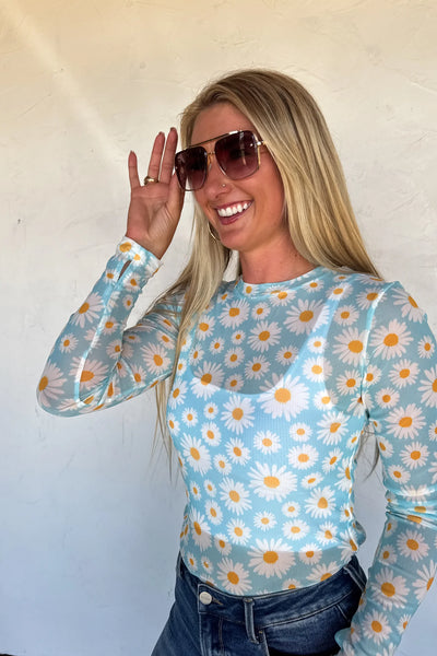 Sheer Mesh Floral Long Sleeve