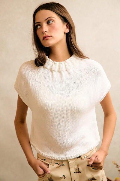 High Neck Cap Sleeve Knit Sweater Vest
