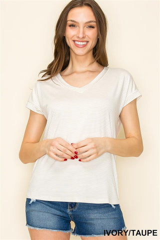 Taupe Striped V-Neck Top