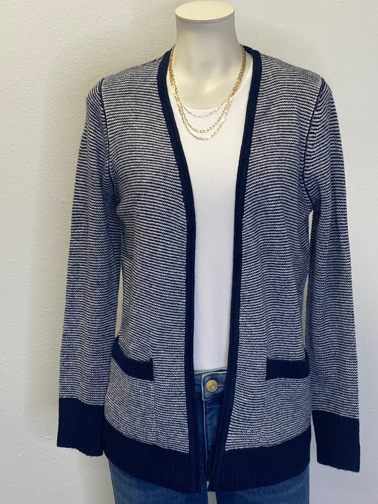 Navy White Knit Pocket Cardigan
