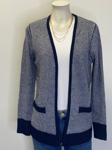 Navy White Knit Pocket Cardigan