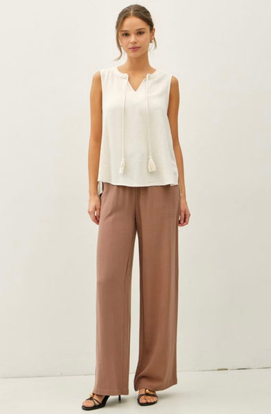 Linen Tie V-Neck Swing Tank