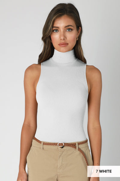 Ribbed Turtleneck Sleeveless Top