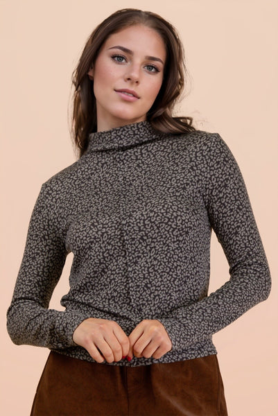 Grey Leopard Mock Neck