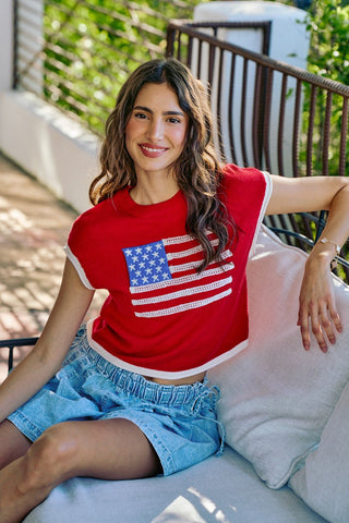 RED American Flag Sweater Top