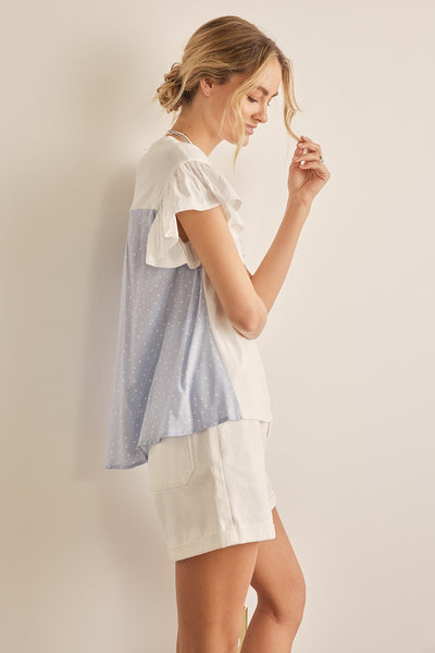 Ruffled Sleeved Polka Dot Top