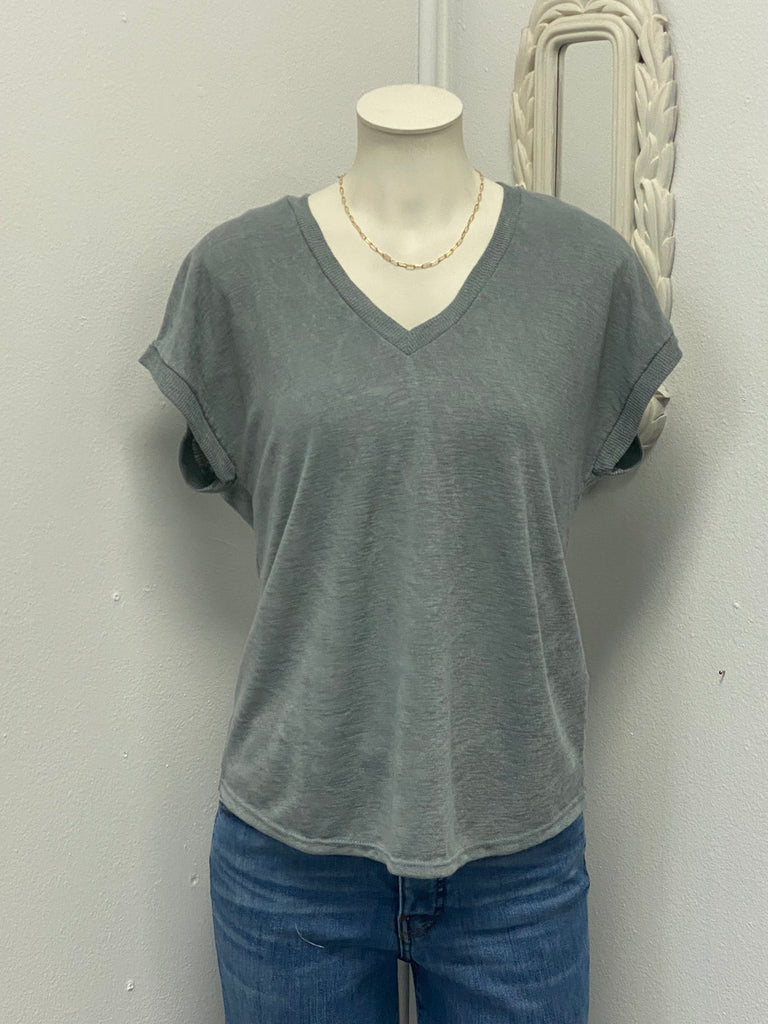 V-Neck Slub Tee Ribbed Neckline