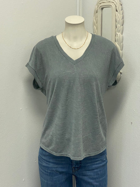 V-Neck Slub Tee Ribbed Neckline