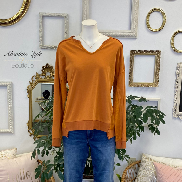 Notched V-Neck Pullover