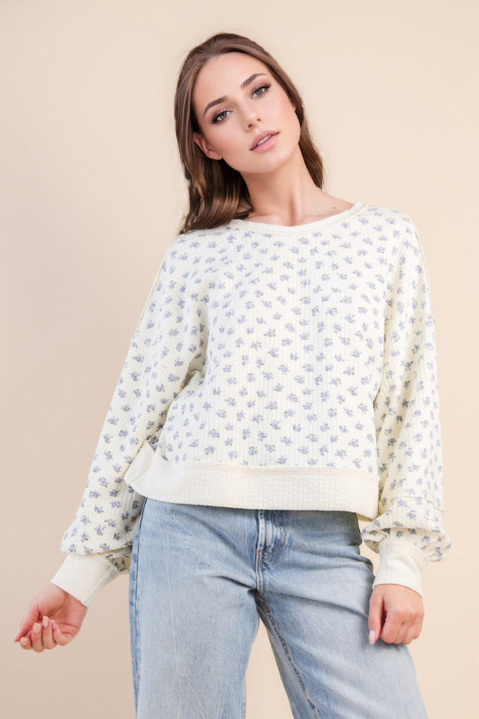 V-Back Neckline Floral Pullover